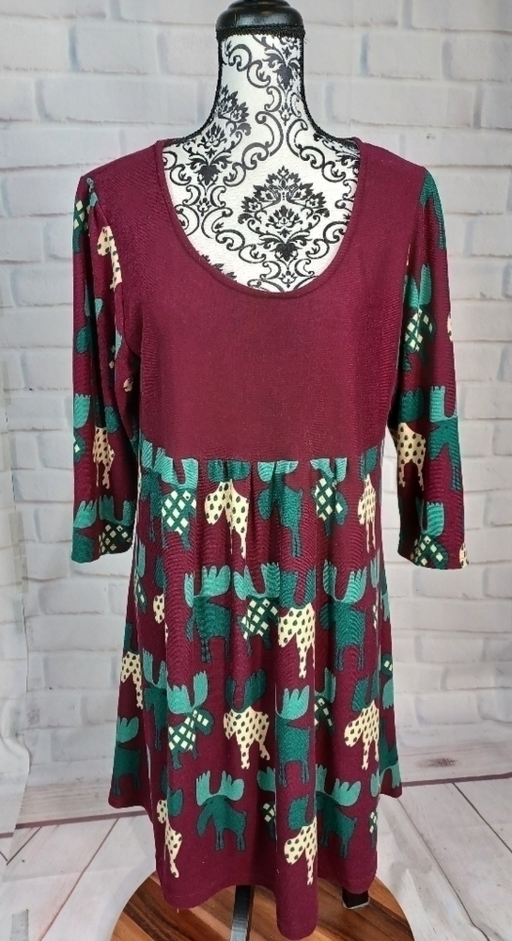 R&B collection women's stretch knit geometric print popover dress size 1x b11